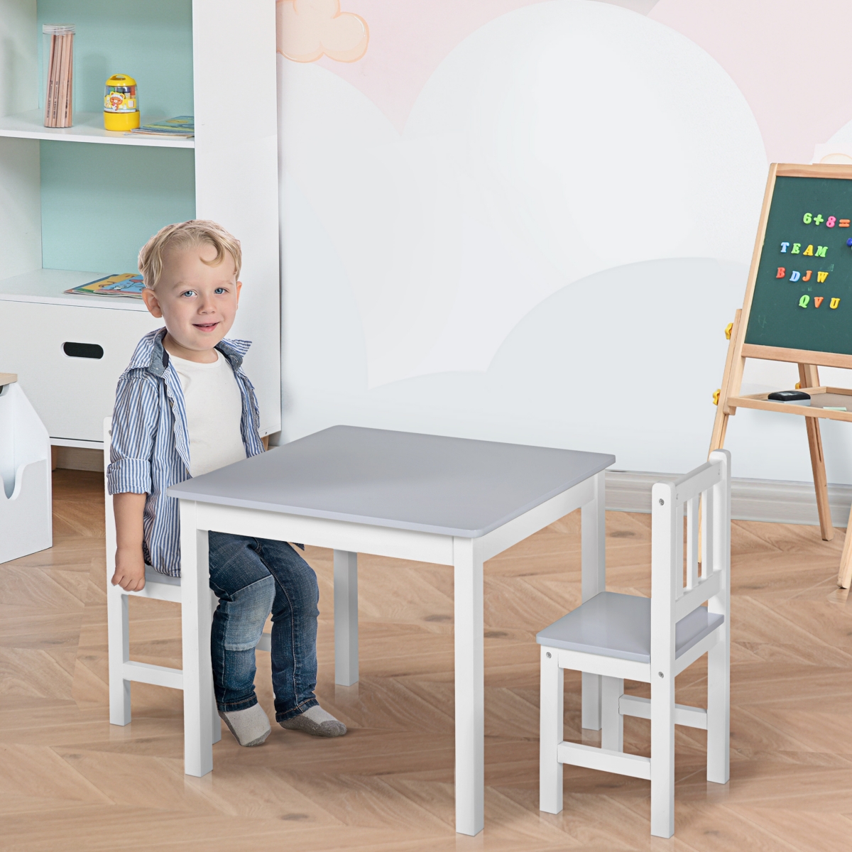 Qaba Kids 3 Piece Table and Chair Set,