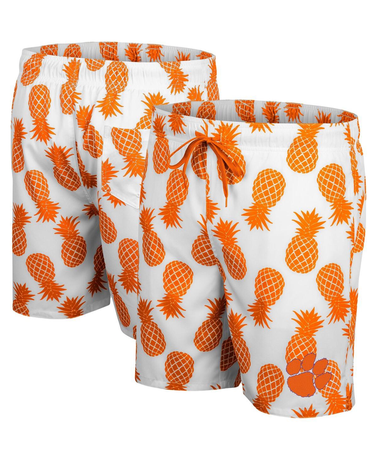 Shop Colosseum Men's  White, Orange Clemson Tigers Pineapple Swim Shorts In White,orange