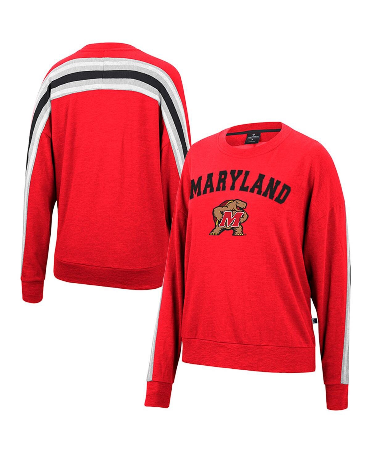 Women's Colosseum Heathered Red Maryland Terrapins Team Oversized Pullover Sweatshirt - Red