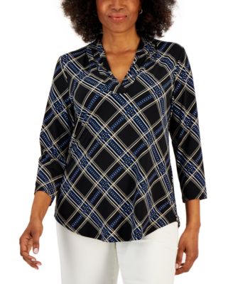 Charter Club - Petite Gathered V-Neck 3/4-Sleeve Top