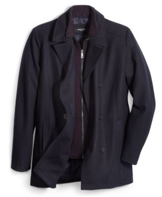 Men's Wool Blend Peacoat with Bib Coat