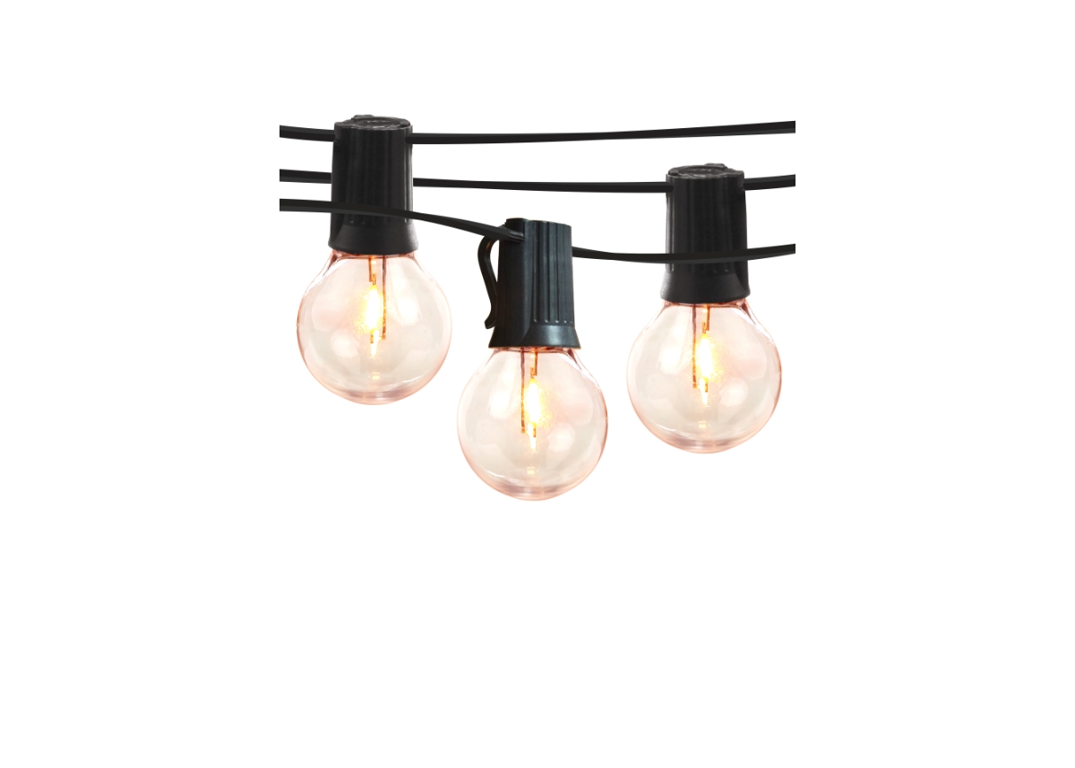 Weatherproof Solar Led Commercial Grade Holiday String Lights - 12 Shaterproof Plastic Bulbs, 1W, 27 Ft, 2700K - Classic Black