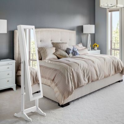 Mirrored Jewelry Cabinet Organizer Storage Box White