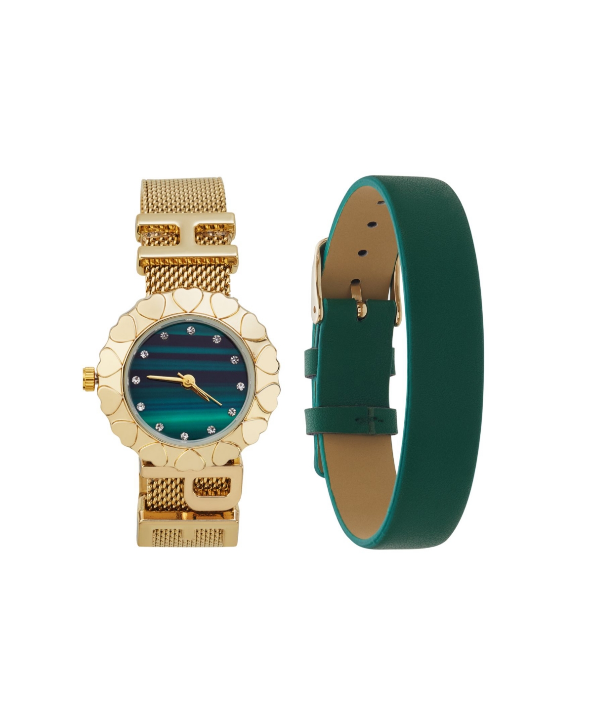 Jessica Carlyle Women's Gold-Tone Mesh Metal Alloy Bracelet Watch 22.5mm Gift Set, 2 Piece