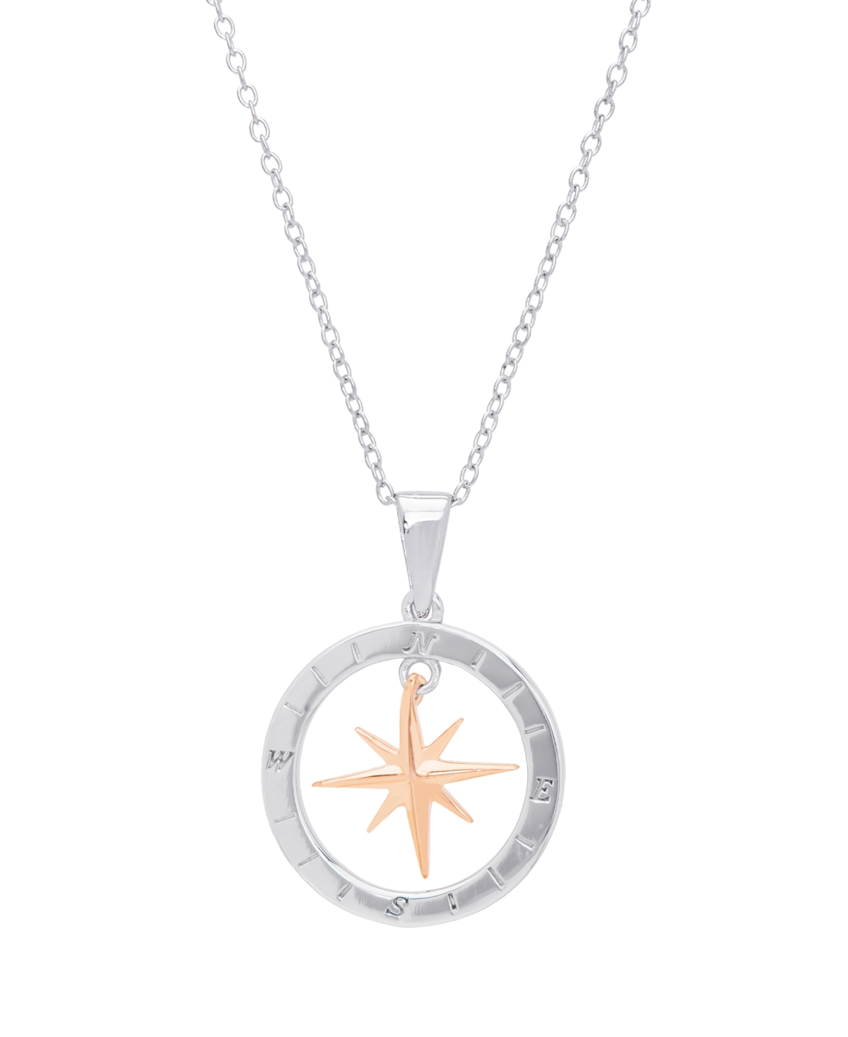 Macy's Silver And Rose Gold Plated Compass Pendant Necklace In Silver-plated