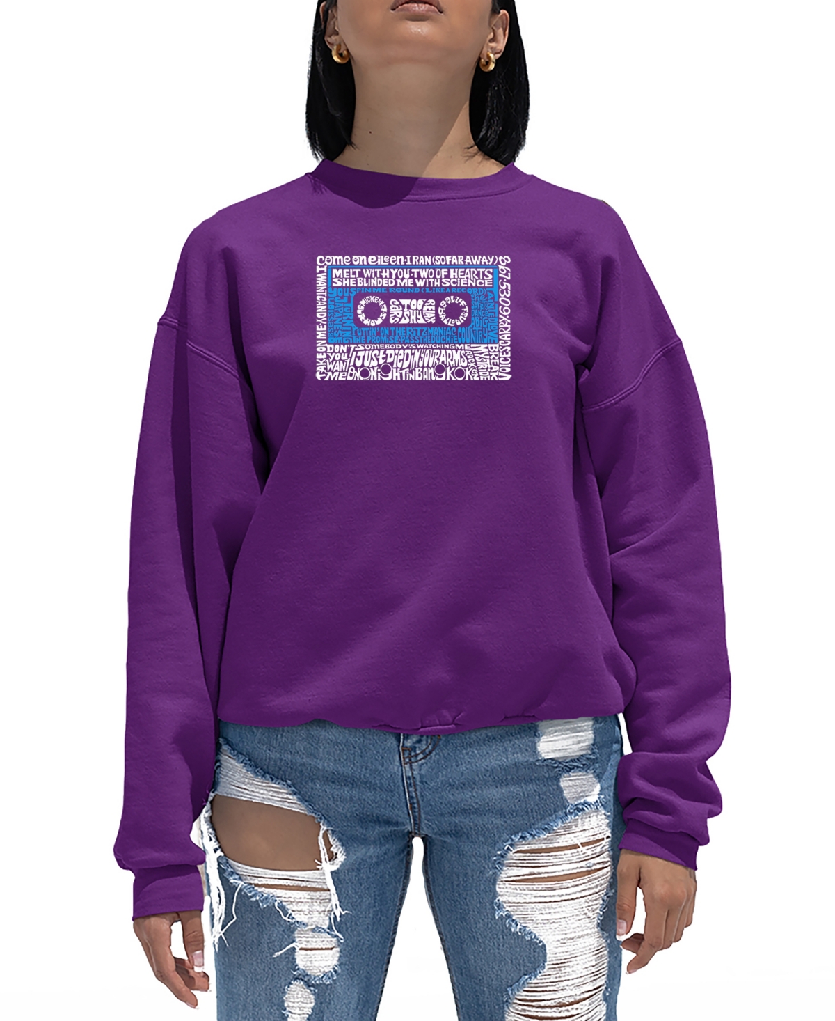 La Pop Art Women's 80s One Hit Wonders Word Art Crewneck Sweatshirt