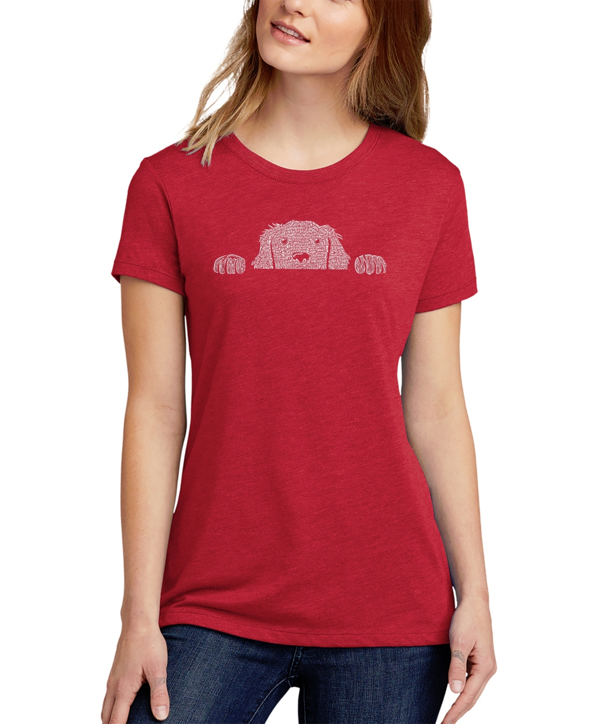 La Pop Art Women's Premium Blend Peeking Dog Word Art T-shirt