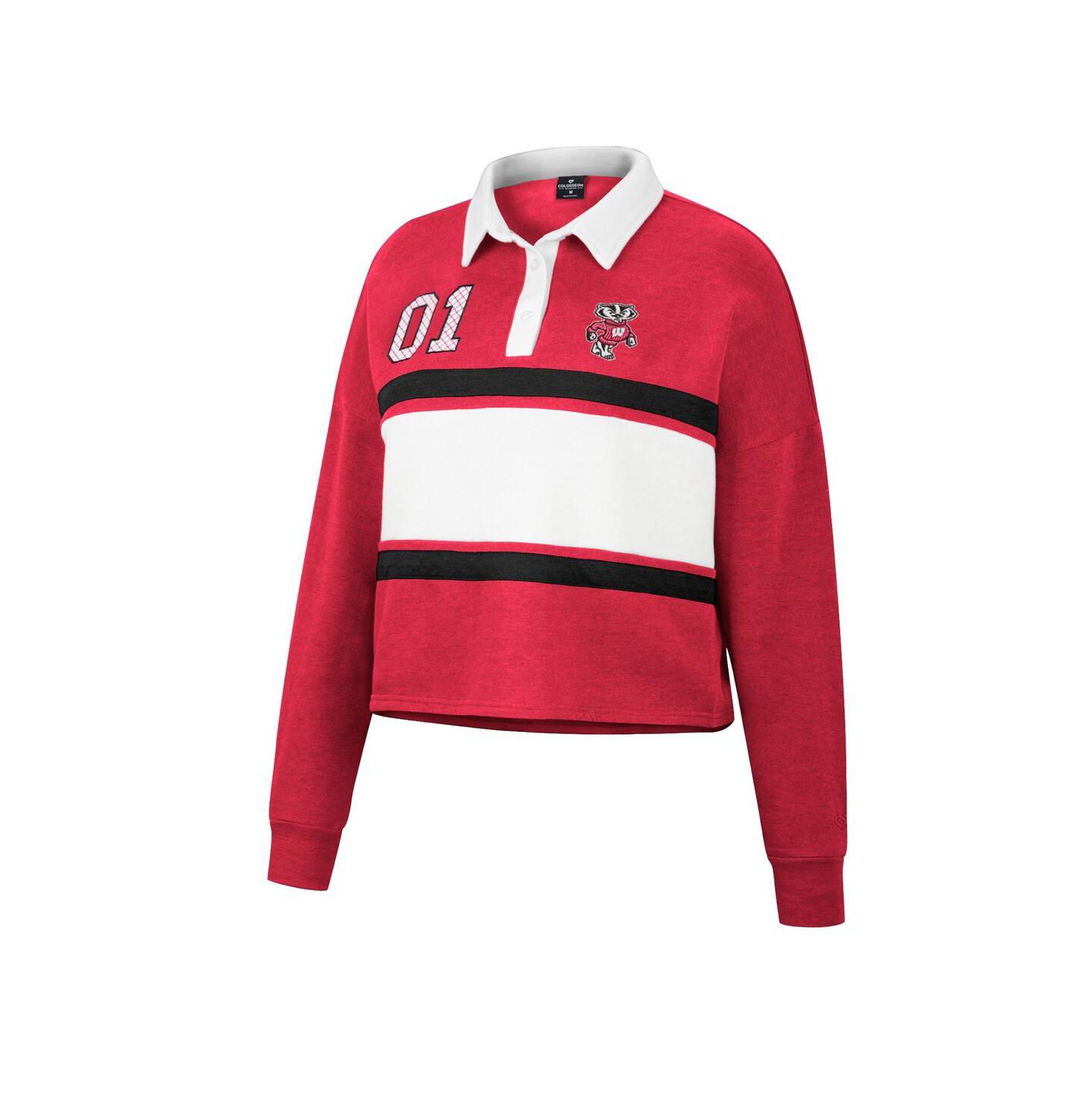 Женская рубашка Colosseum Heather Red Wisconsin Badgers I Love My Job Rugby Long Sleeve — фото 3
