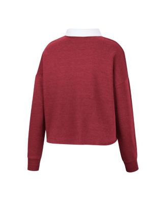 Women's Heather Maroon Boston College Eagles I Love My Job Rugby Long Sleeve Shirt