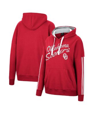Women's Crimson Oklahoma Sooners Serena Oversized Sleeve Striping V-Neck Pullover Hoodie