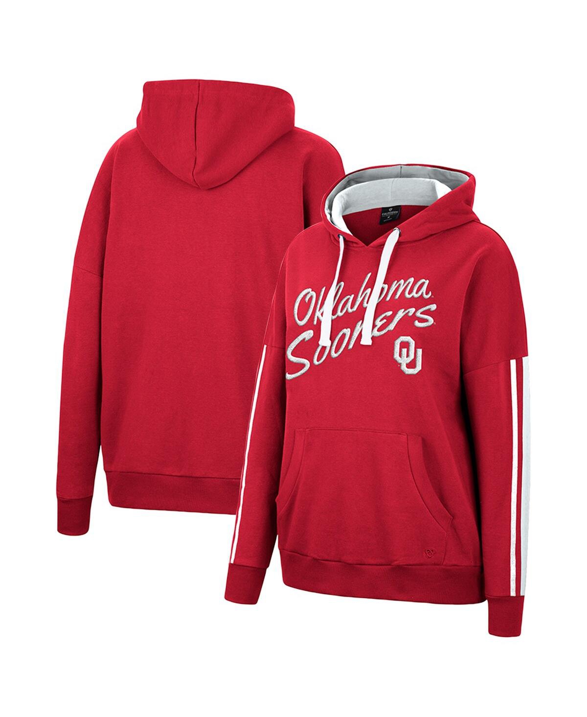 Colosseum Crimson Alabama Crimson Tide Serena Oversized Sleeve Striping V-neck Pullover Hoodie In Crimson