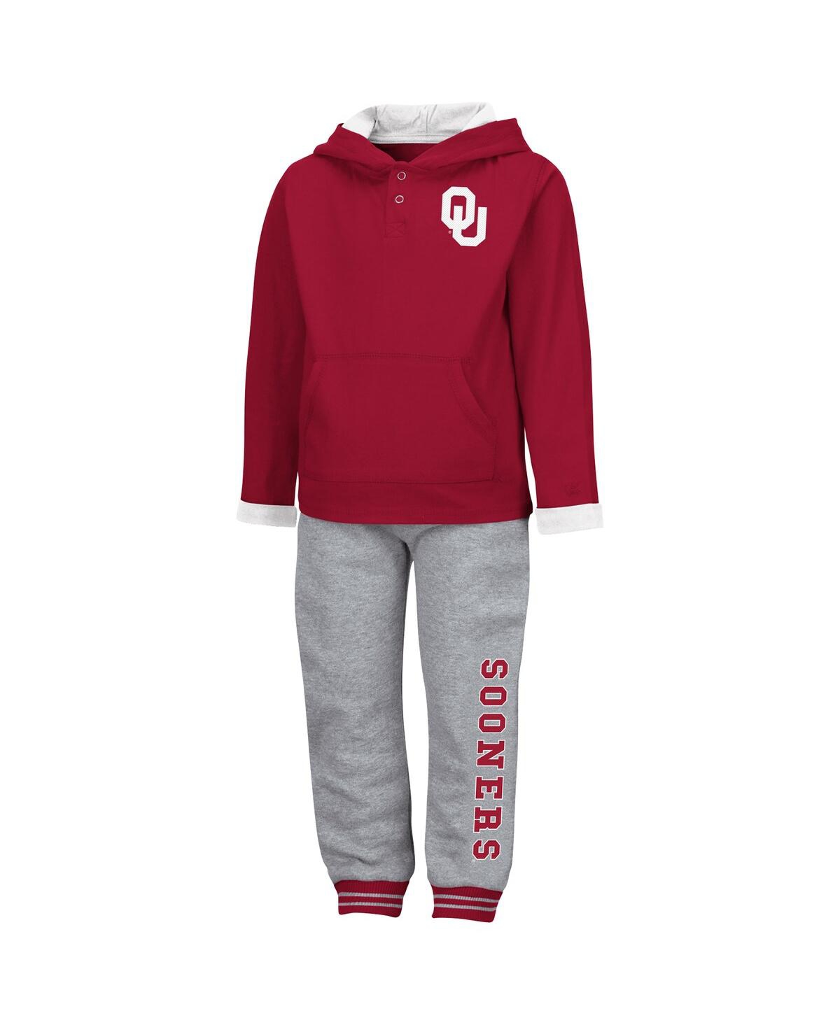 Colosseum Toddler Boys  Crimson And Heathered Gray Oklahoma Sooners Poppies Pullover Hoodie And Sweat In Crimson,heathered Gray