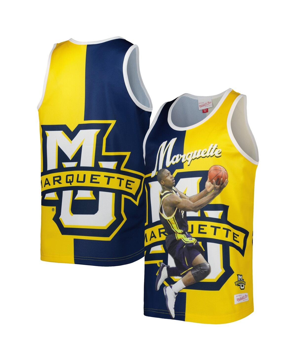 Mitchell & Ness Men's  Dwyane Wade Blue, Gold Marquette Golden Eagles Sublimated Player Tank Top In Blue,gold