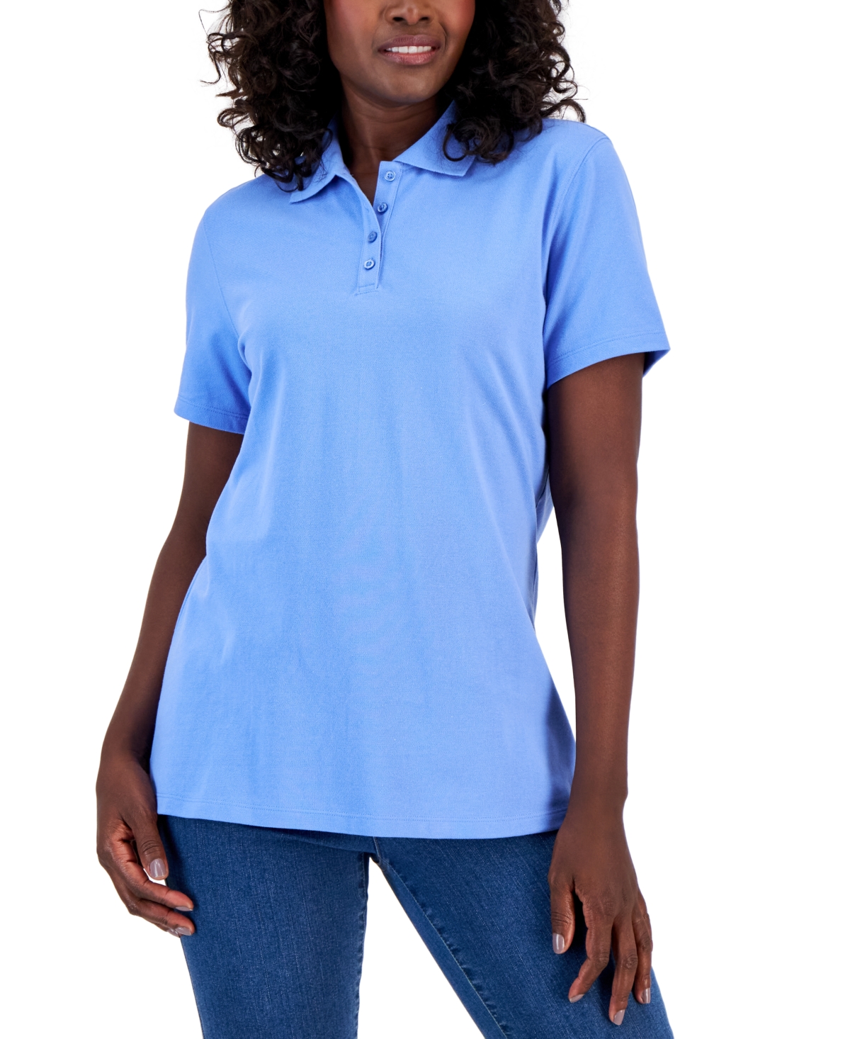 KAREN SCOTT PETITE KNIT COTTON POLO, CREATED FOR MACY'S