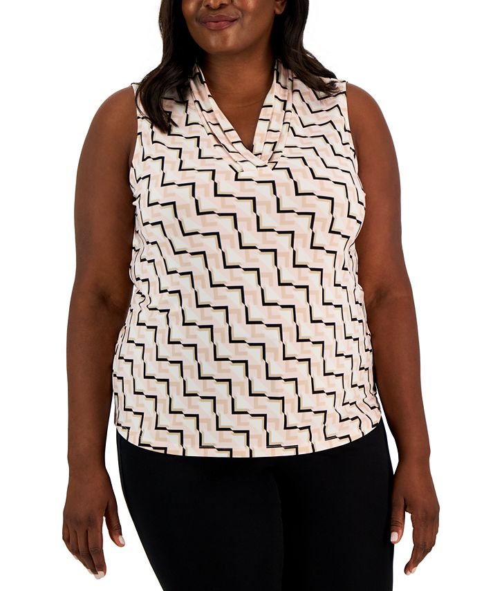 Anne Klein Plus Size Pleated-Neck Top & Reviews - Tops - Plus Sizes - Macy's