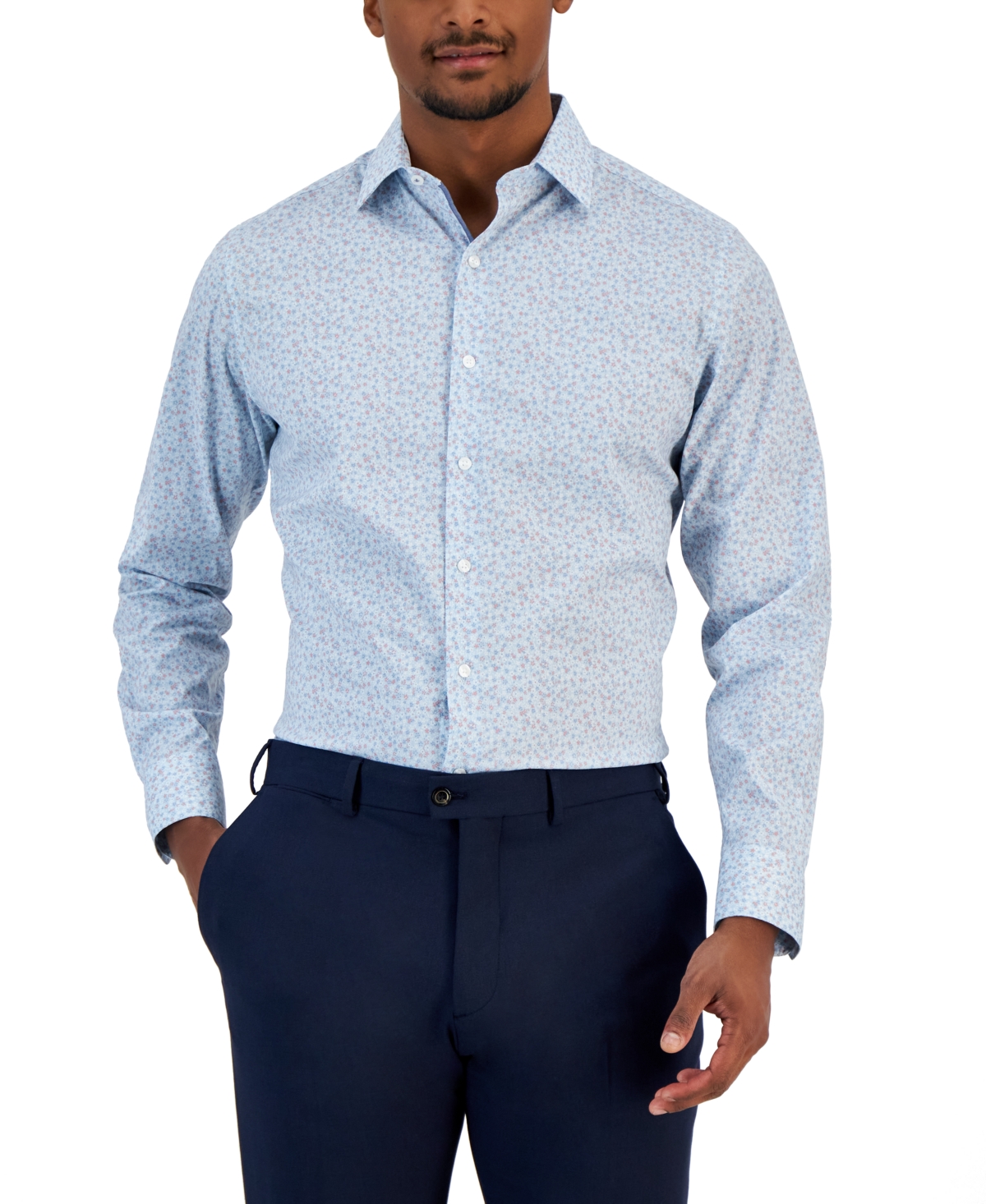 Bar Iii Men's Slim Fit Floral Print Dress Shirt, Created For Macy's In Blue Pink