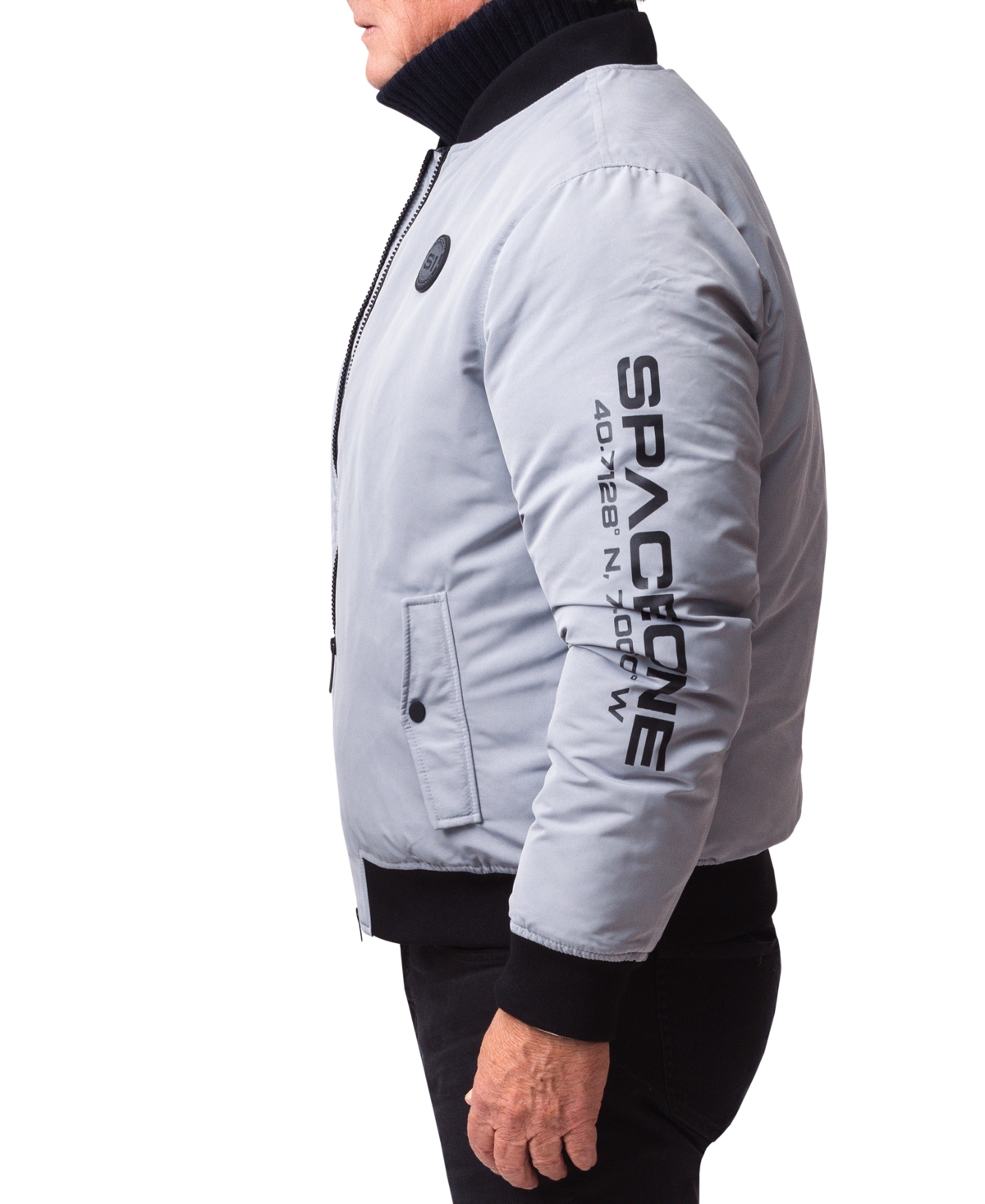 Space One Men's Nasa Inspired Hooded Bomber Jacket with Printed Astronaut Interior