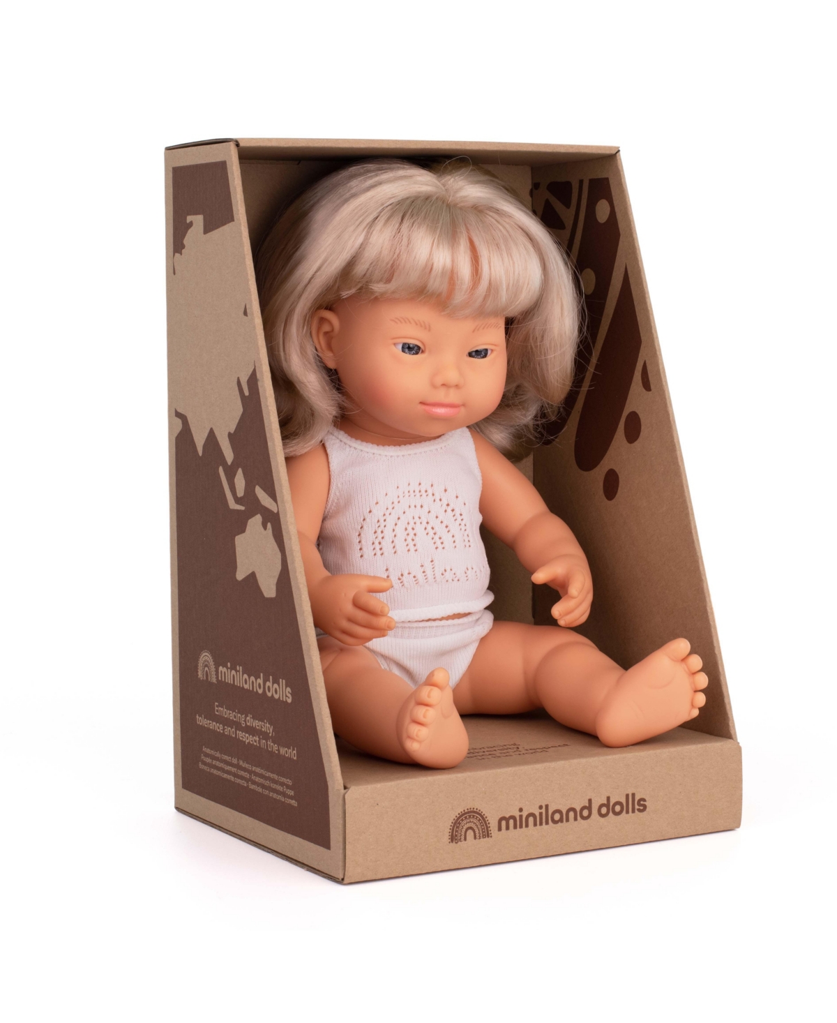 Shop Miniland Baby Girl 15" Caucasian Blond Doll With Down Syndrome In Multicolor