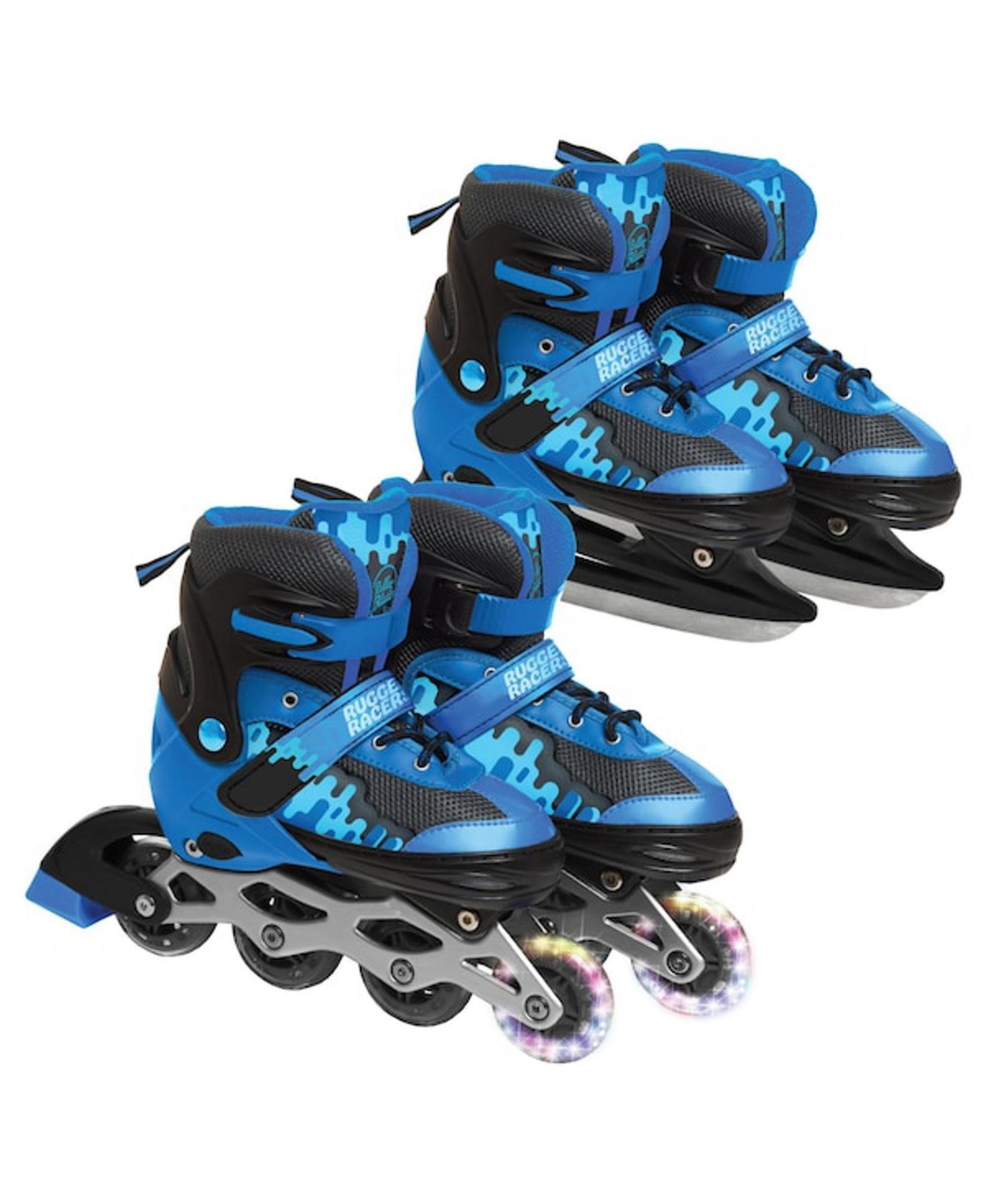 Rugged Racers Kids Adjustable And Convertible Rollerblade And Ice Skate, Medium In Blue