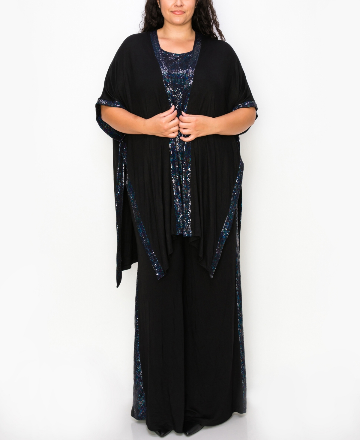 Coin 1804 Plus Size Sequin Contrast Kimono Top