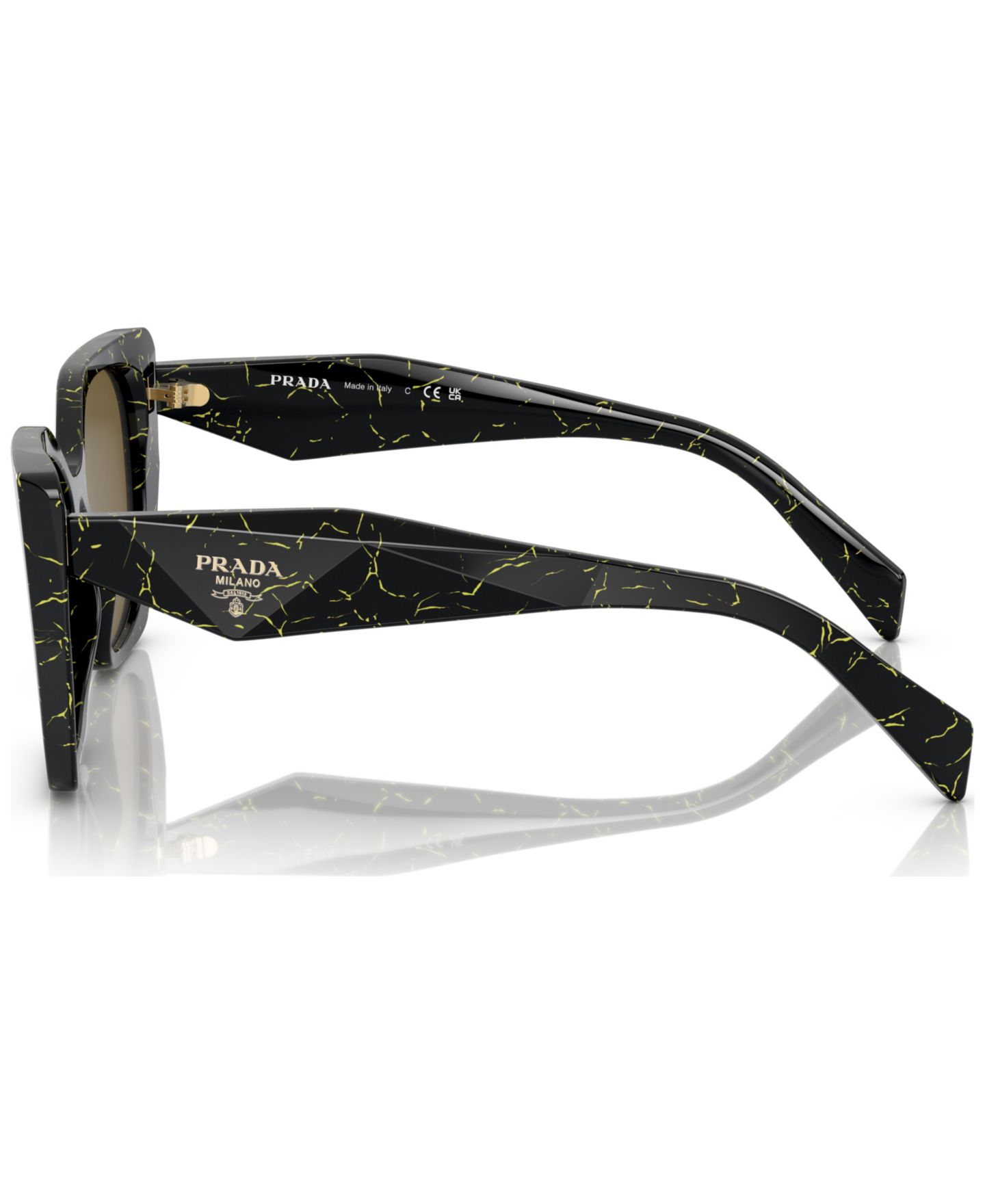 Женские солнцезащитные очки PRADA Symbole Round Sunglasses, PR 19ZS, цвет: Чёрный / Жёлтый — фото 3