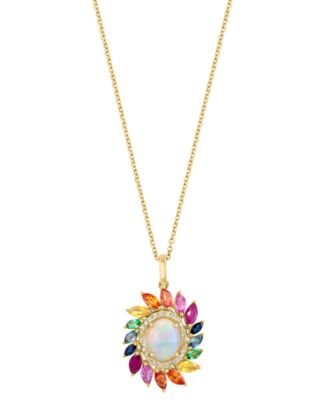 EFFY Collection - Multi-Gemstone (4 ct. t.w.) & Diamond (1/10 ct. t.w.) Rainbow Halo 18" Pendant Necklace in 14k Gold