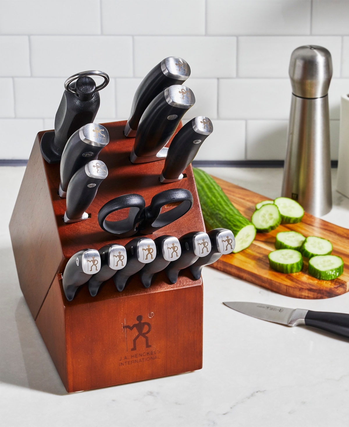 Henckels Forged Elite 15 Piece Knife Block Set - Stainless Steel, Brown