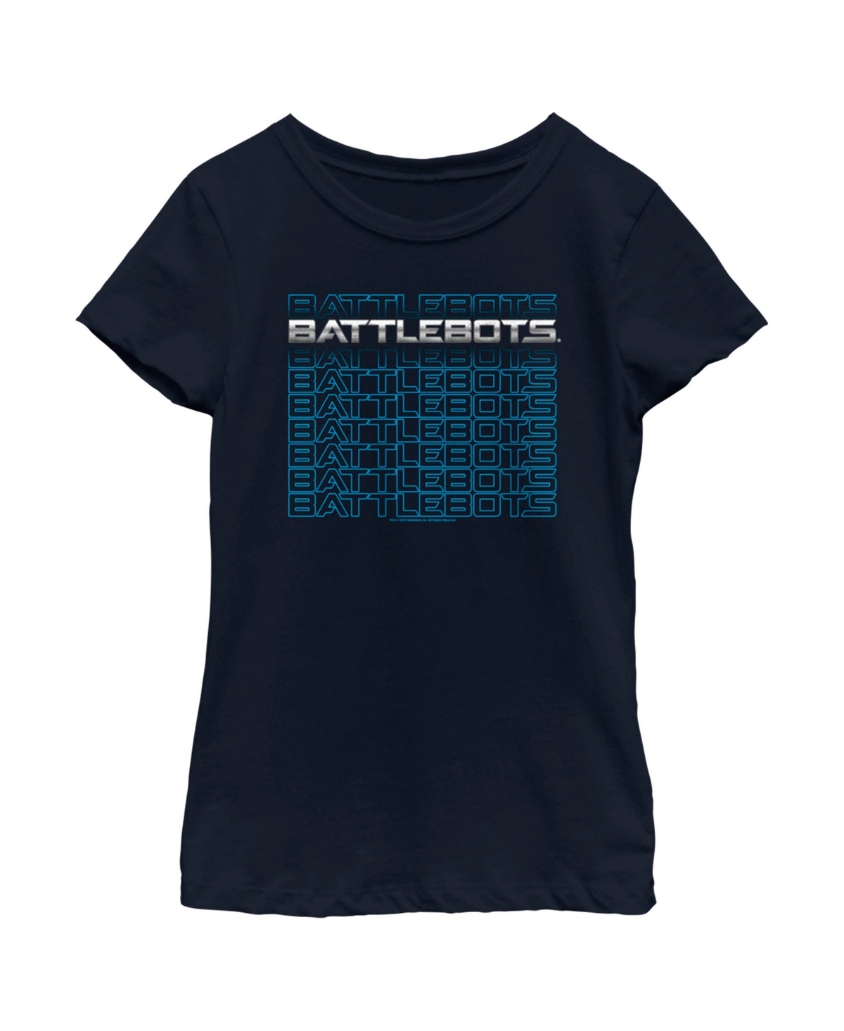 Battlebots Girl's  Silver And Blue Logo Stack Child T-shirt In Navy Blue