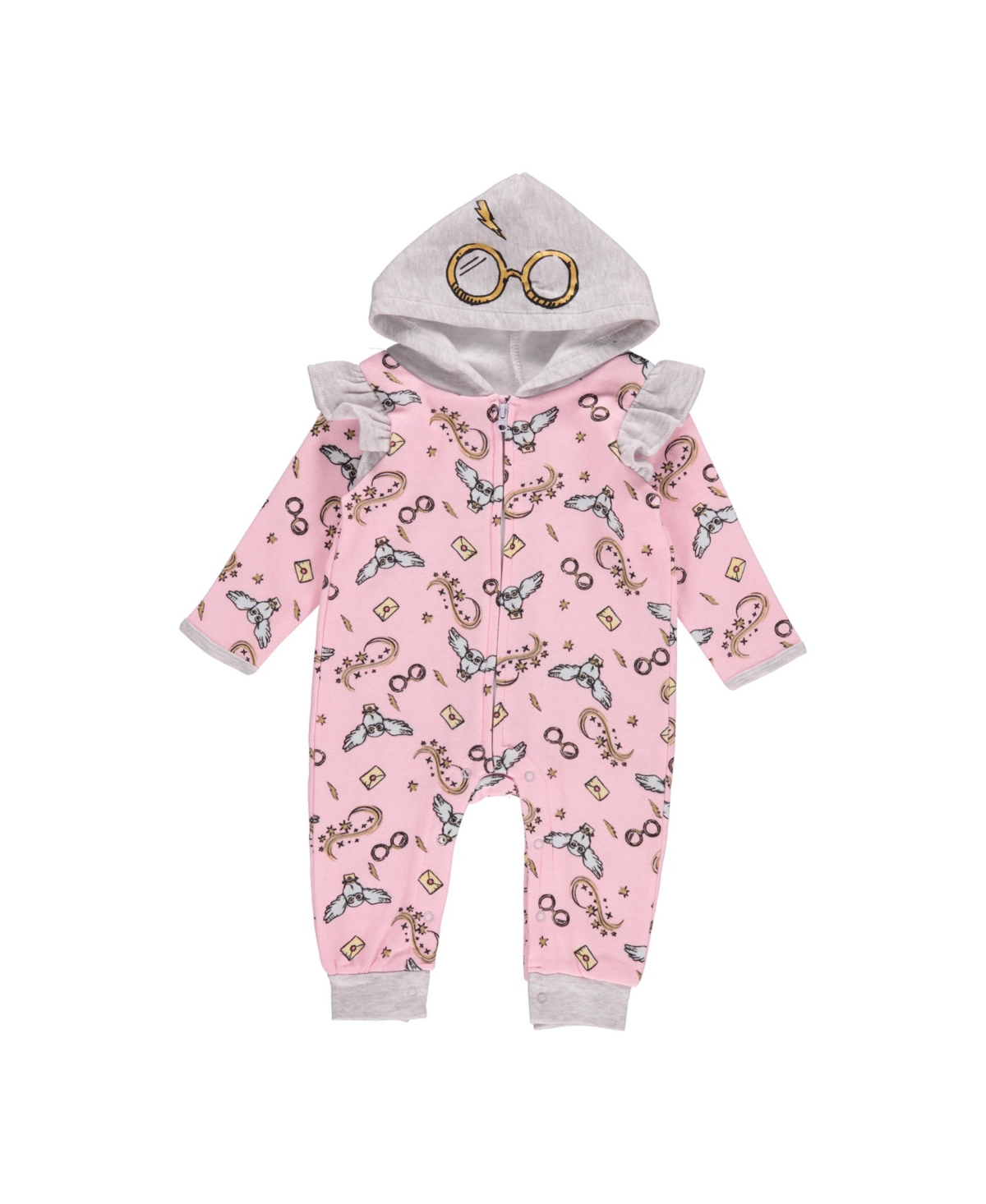 Happy Threads Baby Girls Harry Potter Hooded Jumpsuit In Pink Combo
