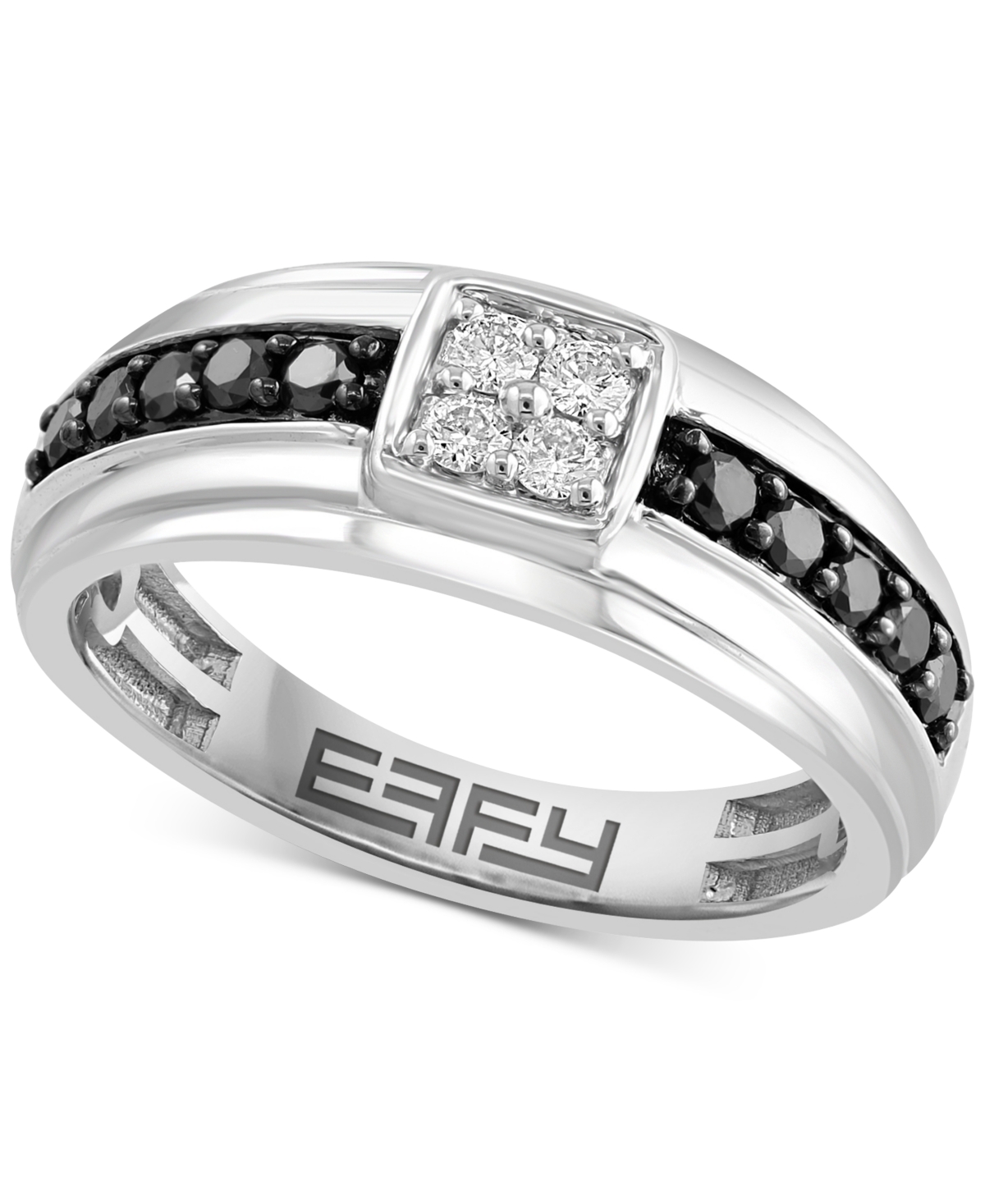 Effy Collection Effy Men's White Diamond (1/6 Ct. T.w.) & Black Diamond (1/3 Ct. T.w.) Ring In 14k White Gold