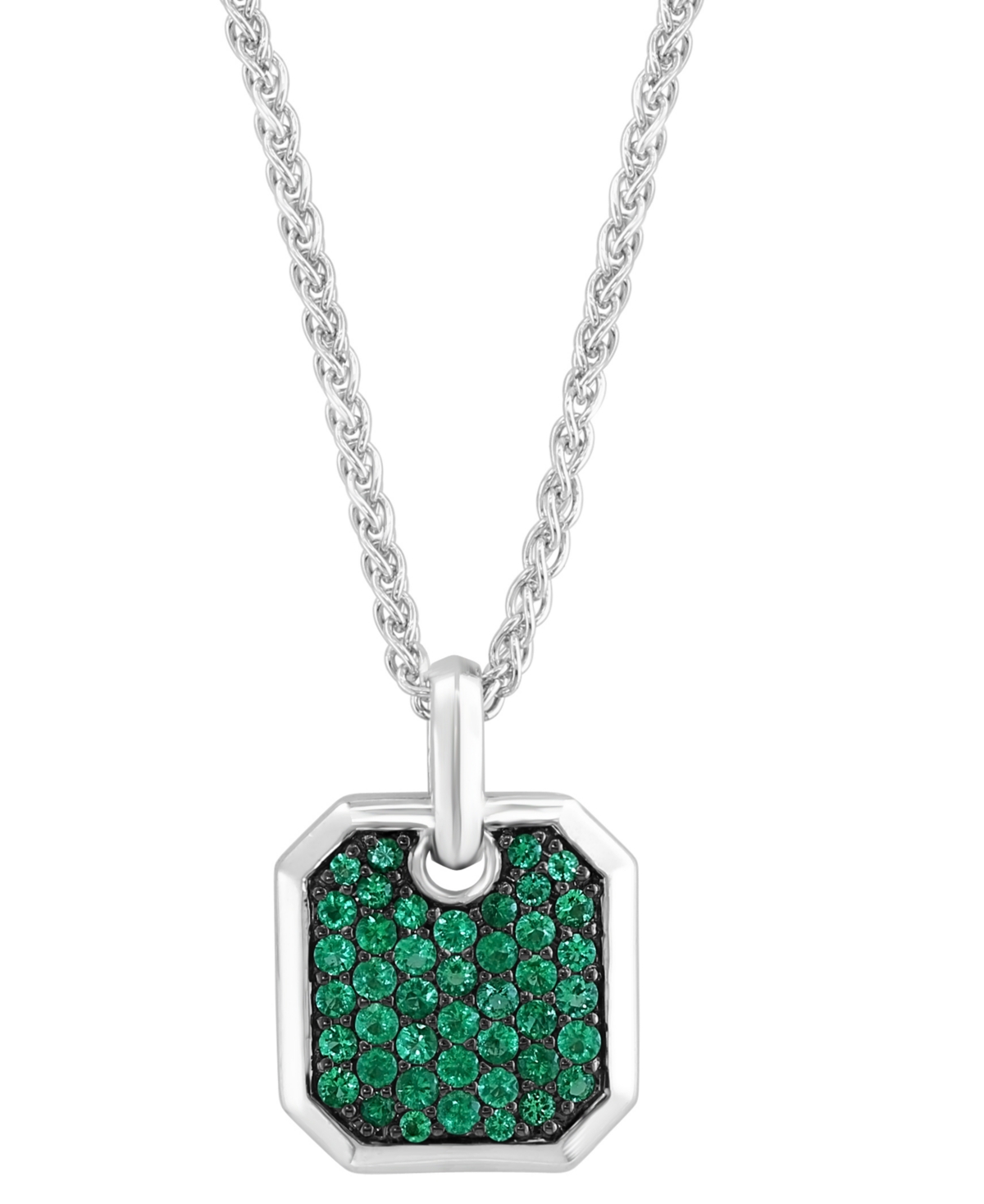 Effy Collection Effy Men's Emerald Cluster Dog Tag 22" Pendant Necklace (1 Ct. T.w.) In Sterling Silver