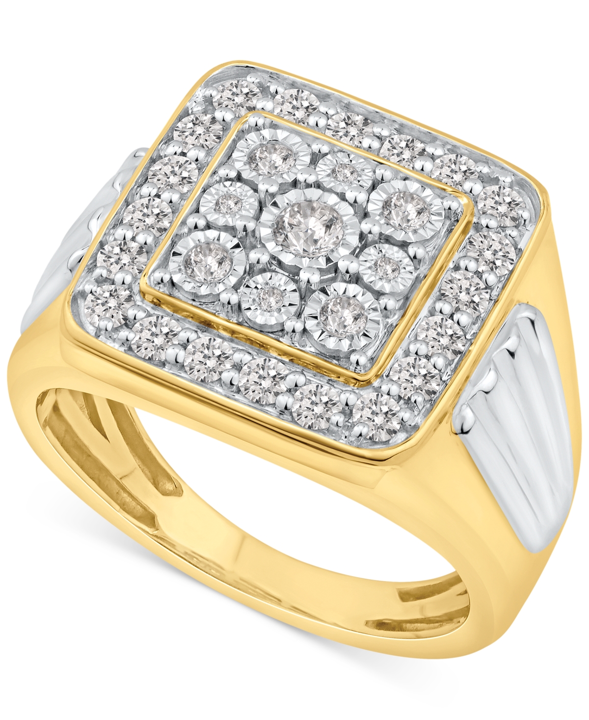 Macy's Men's Diamond Cluster Ring (1 Ct. T.w.) In 10k Gold In Yellow Gold