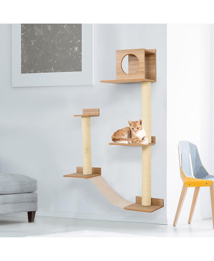 PawHut Multiple Level Wall Mounted Cat Condo Interior Sleep & Lounge