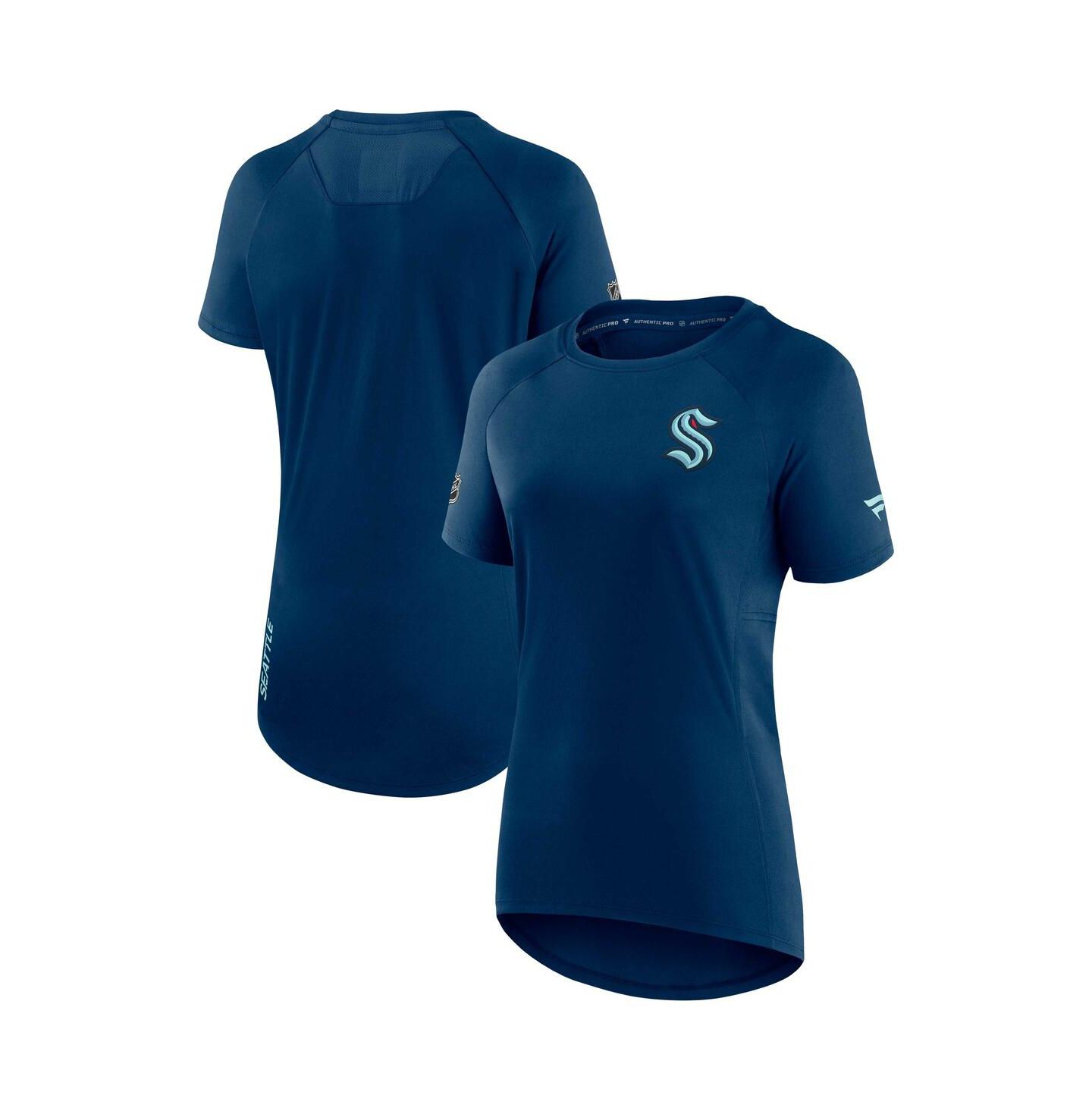 Женская футболка Fanatics Deep Sea Blue Seattle Kraken Authentic Pro Rink Raglan Tech — фото 1