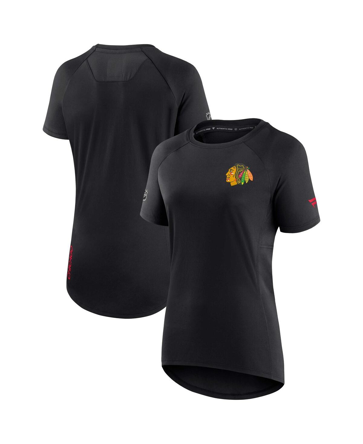 Fanatics Women's  Black Chicago Blackhawks Authentic Pro Rink Raglan Tech T-shirt