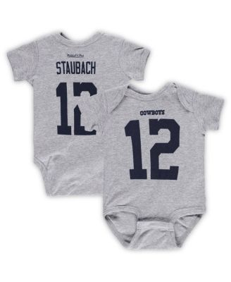 Newborn and Infant Boys and Girls Roger Staubach Heather Gray Dallas Cowboys Retired Player Mainliner Name and Number Bodysuit