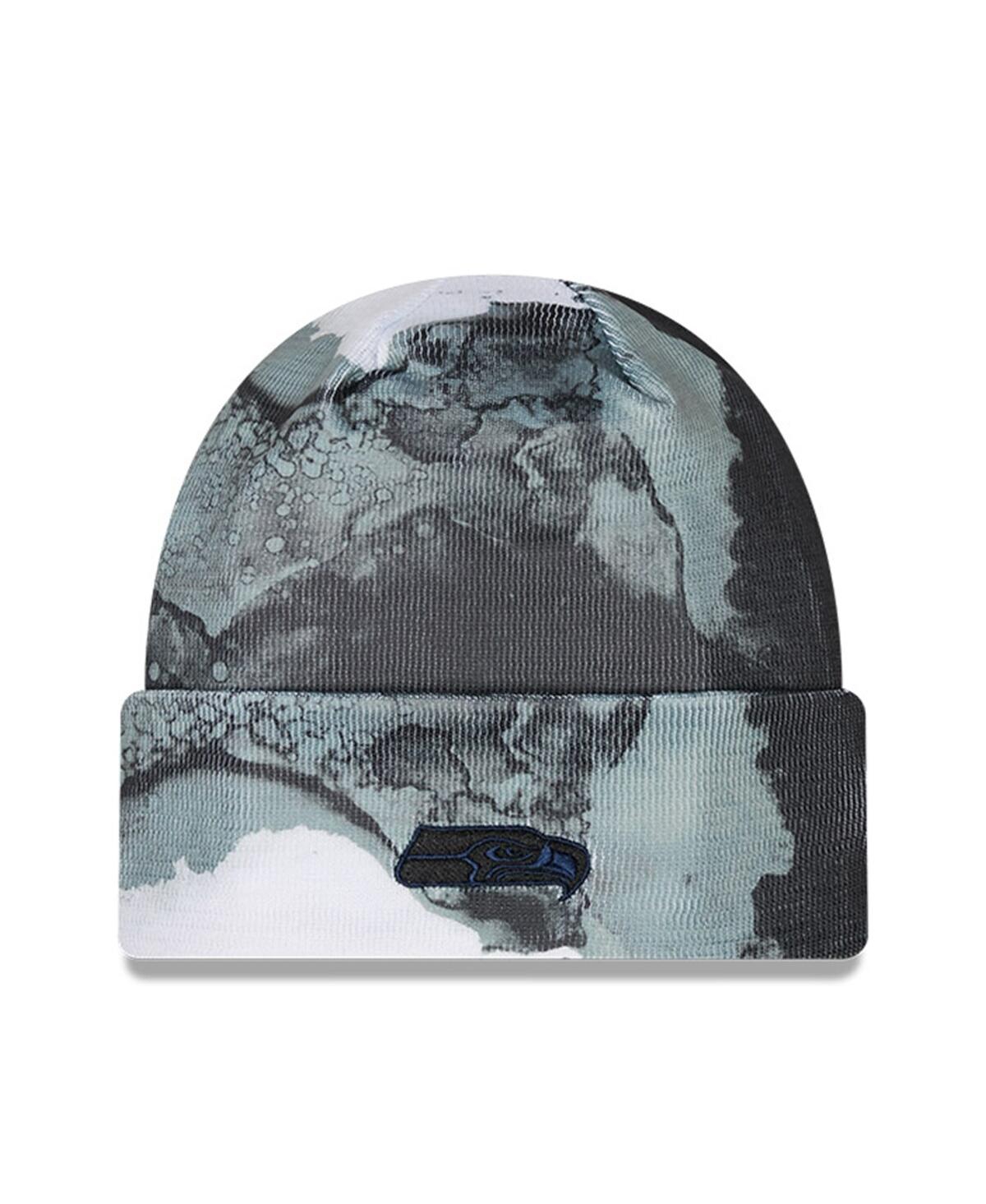 New Era Black Seattle Seahawks 2022 Sideline Ink Dye Tonal Cuffed Knit Hat In Black