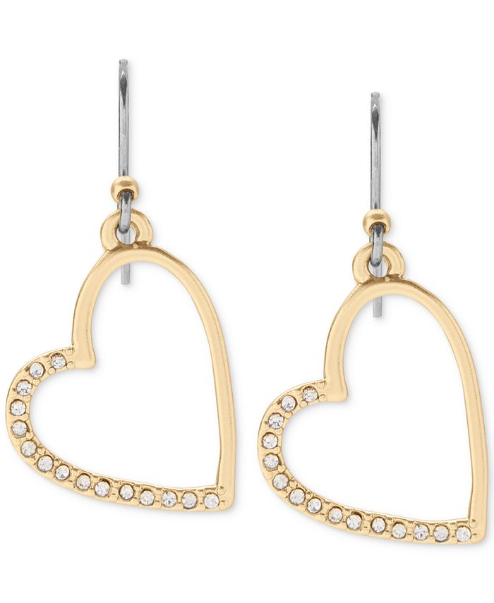 Lucky Brand Gold Tone Pav Open Heart Drop Earrings Macy s