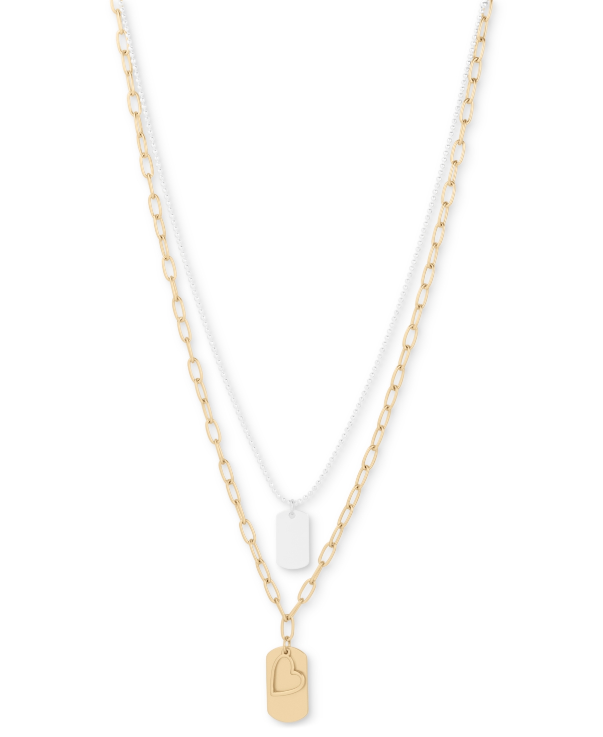 Lucky Brand Two-tone Heart & Tag Layered Pendant Necklace, 17-1/4" + 2" Extender In Yellow