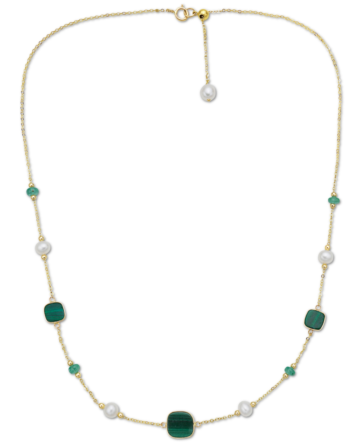 Effy Collection Effy Freshwater Pearl (4-1/2mm), Malachite, & Emerald (1/2 Ct. T.w.) 17" Collar Necklace In 14k Gold