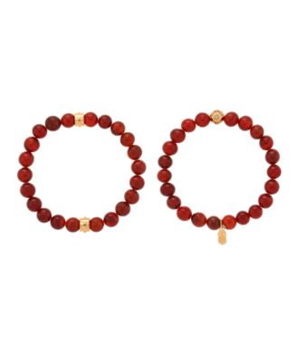 Charged Stone Beaded Motif 2 Pieces Bracelet Set - Carnelian