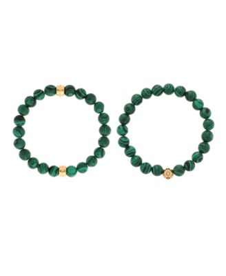 Charged Stone Beaded Motif 2 Pieces Bracelet Set - Malachite