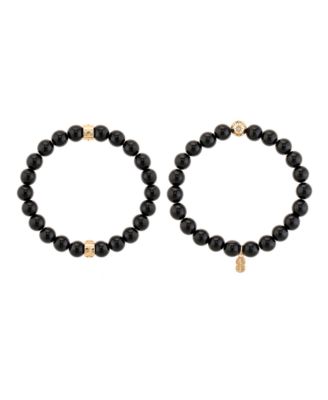Charged Stone Beaded Motif 2 Pieces Bracelet Set - Onyx