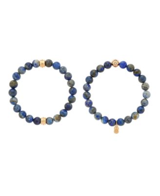 Charged Stone Beaded Motif 2 Pieces Bracelet Set - Lapis