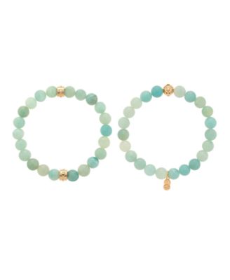Charged Stone Beaded Motif 2 Pieces Bracelet Set - Amazonite
