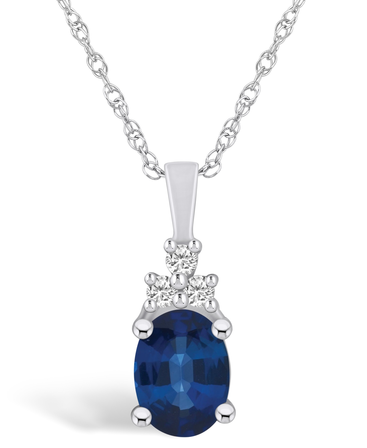 Macy's Sapphire (1-1/2 Ct. T.w.) And Diamond (1/10 Ct. T.w.) Pendant Necklace In White Gold