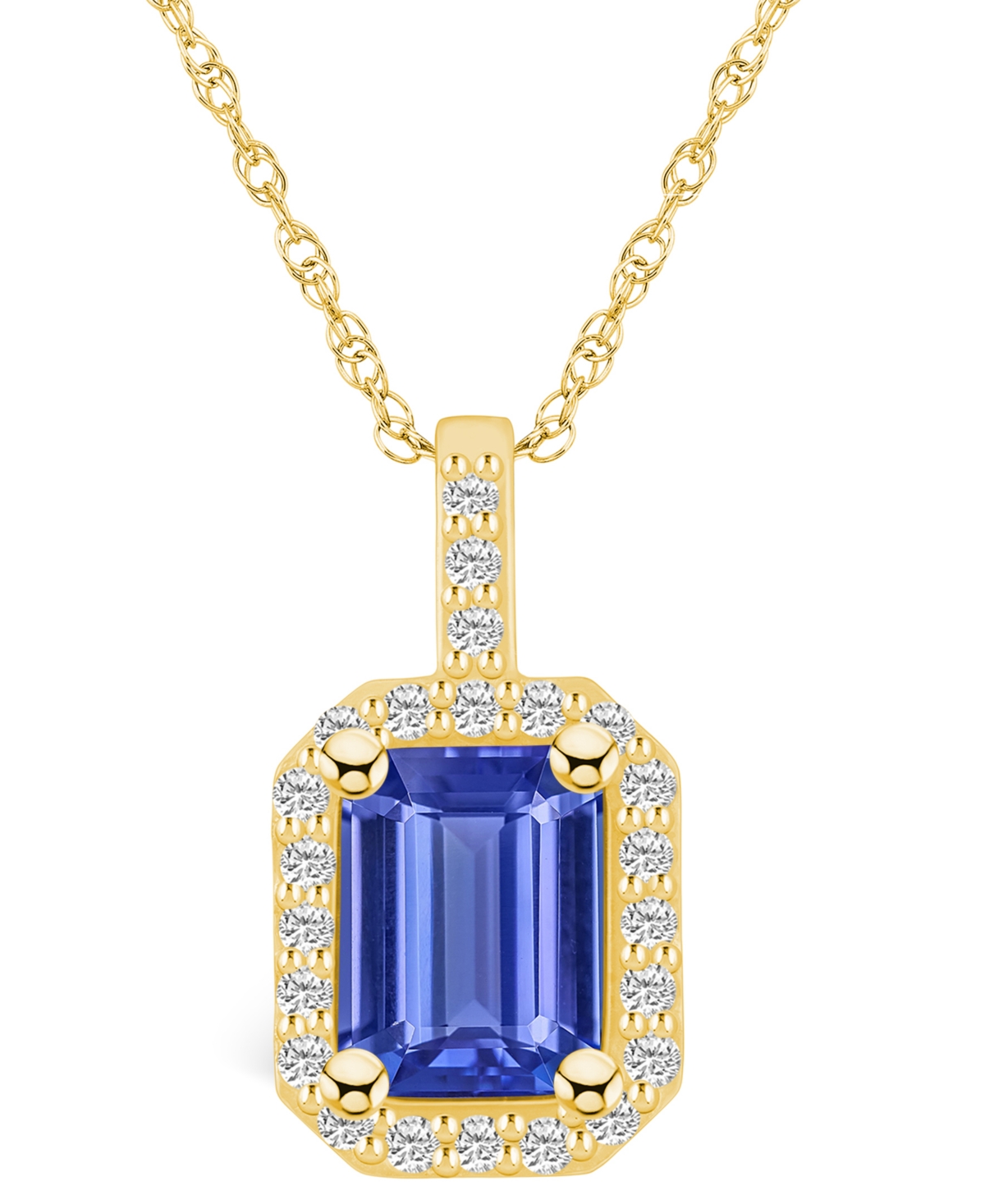 Macy's Tanzanite (1-5/8 Ct. T.w.) And Diamond (1/4 Ct. T.w.) Halo Pendant Necklace In Gold