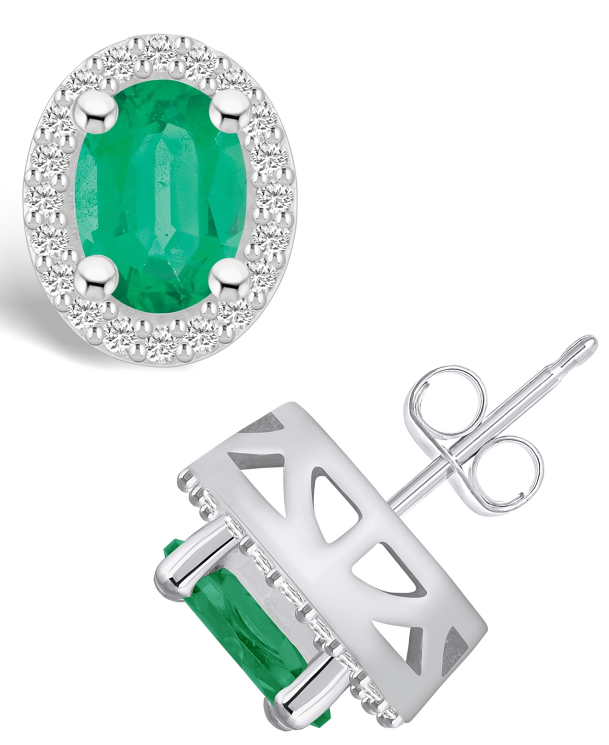 Macy's Emerald (2-3/8 Ct. T.w.) And Diamond (3/8 Ct. T.w.) Halo Stud Earrings In White Gold