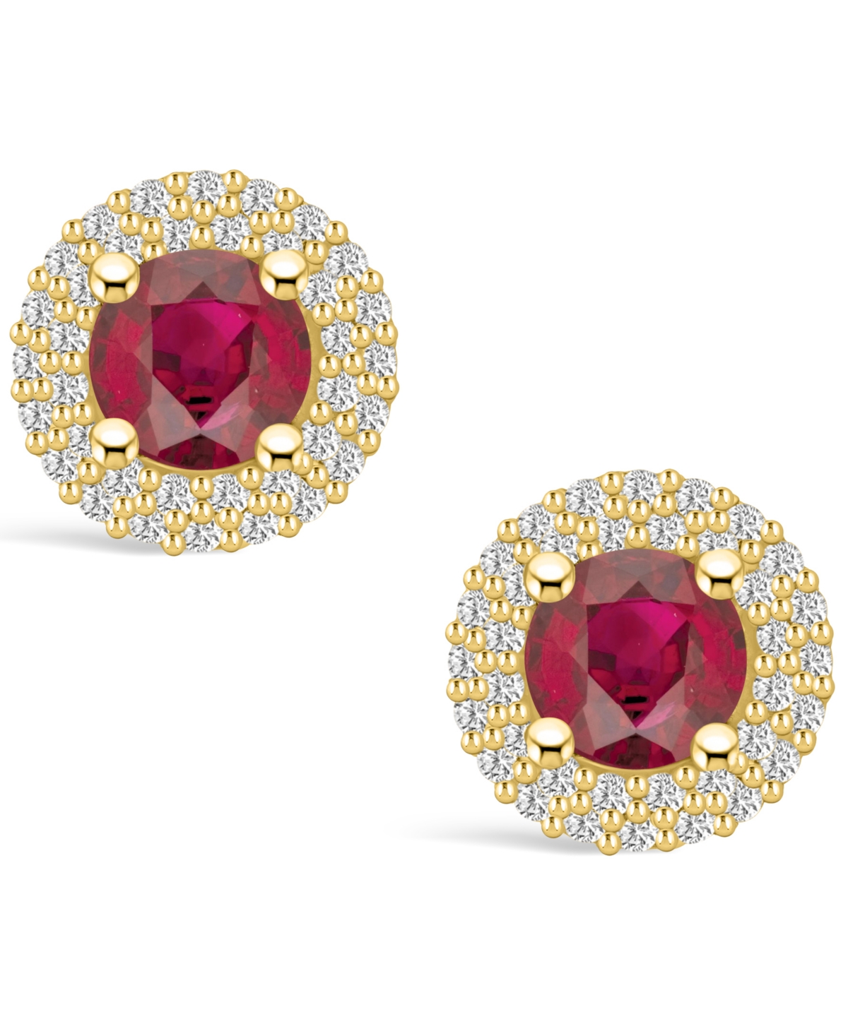 Macy's Ruby (1-1/3 Ct. t.w.) and Diamond (1/3 Ct. t.w.) Halo Stud Earrings
