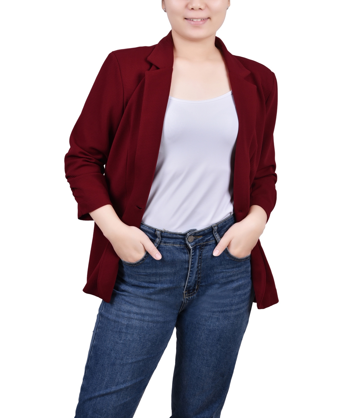 Women's 3/4 Sleeve Scuba Crepe Jacket - Red